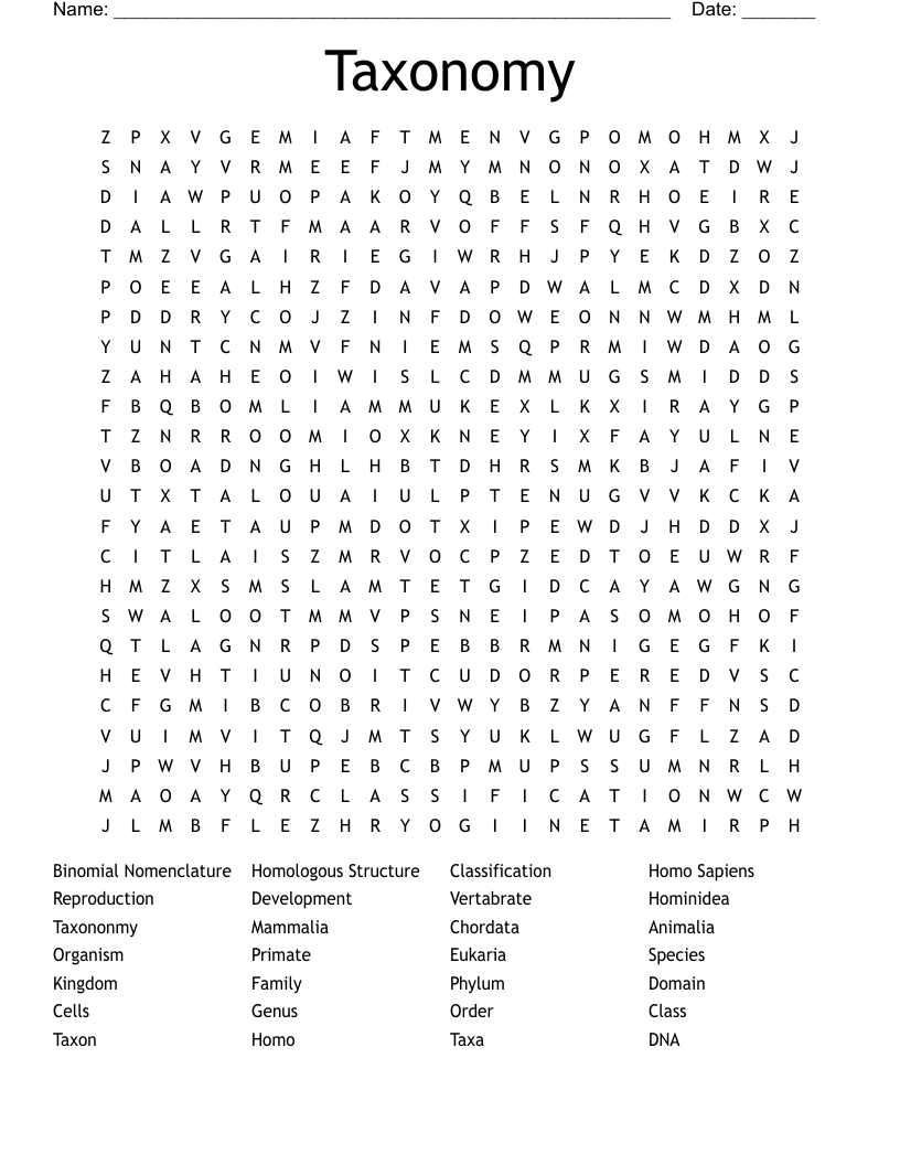 Taxonomy Word Search