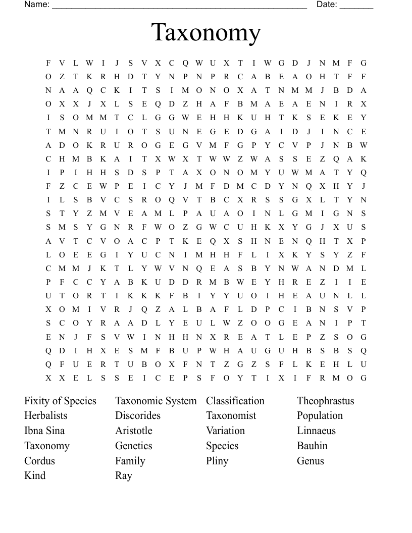 Taxonomy Word Search