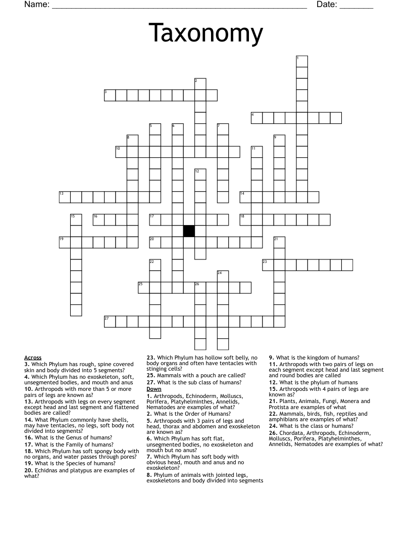 Taxonomy Crossword