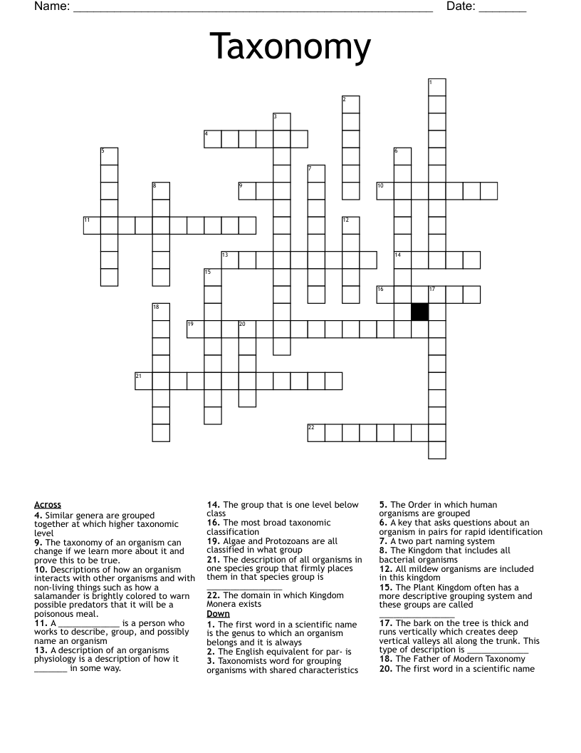 Taxonomy Crossword