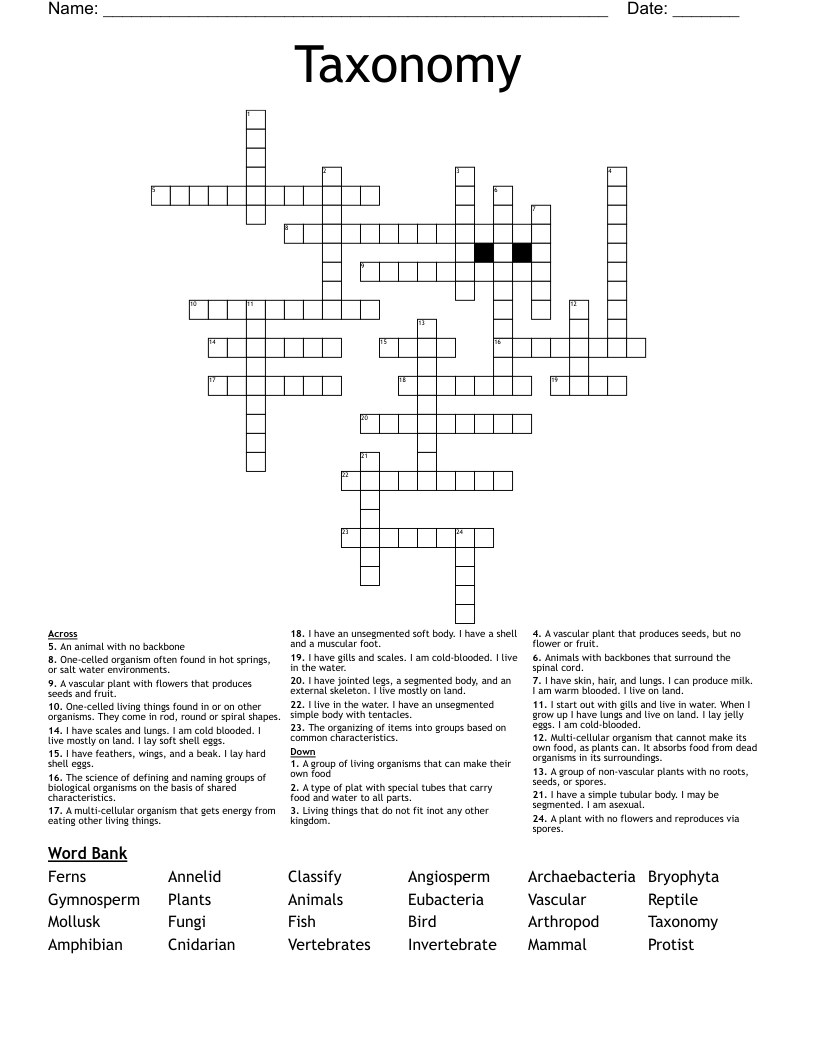 Taxonomy Crossword