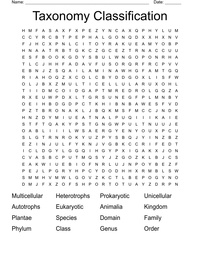 Taxonomy Classification Word Search