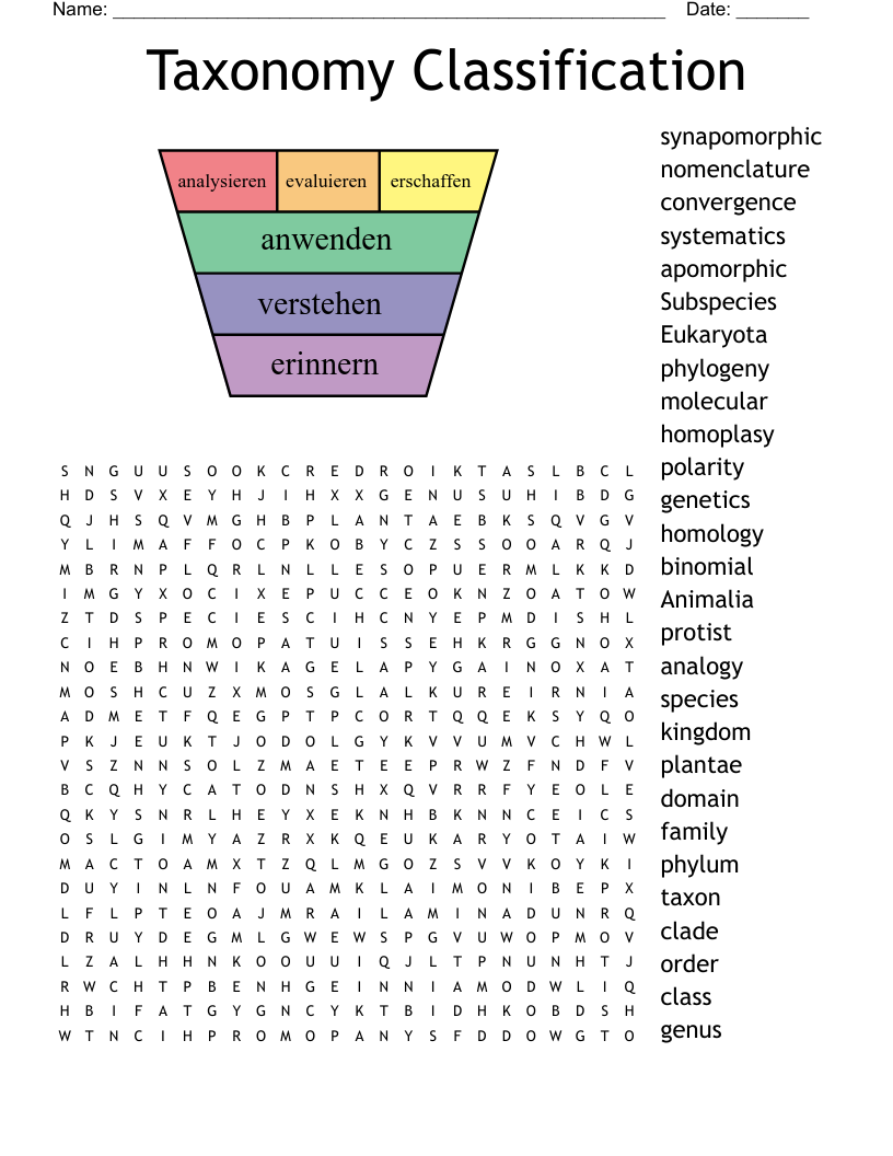 Taxonomy Classification Word Search