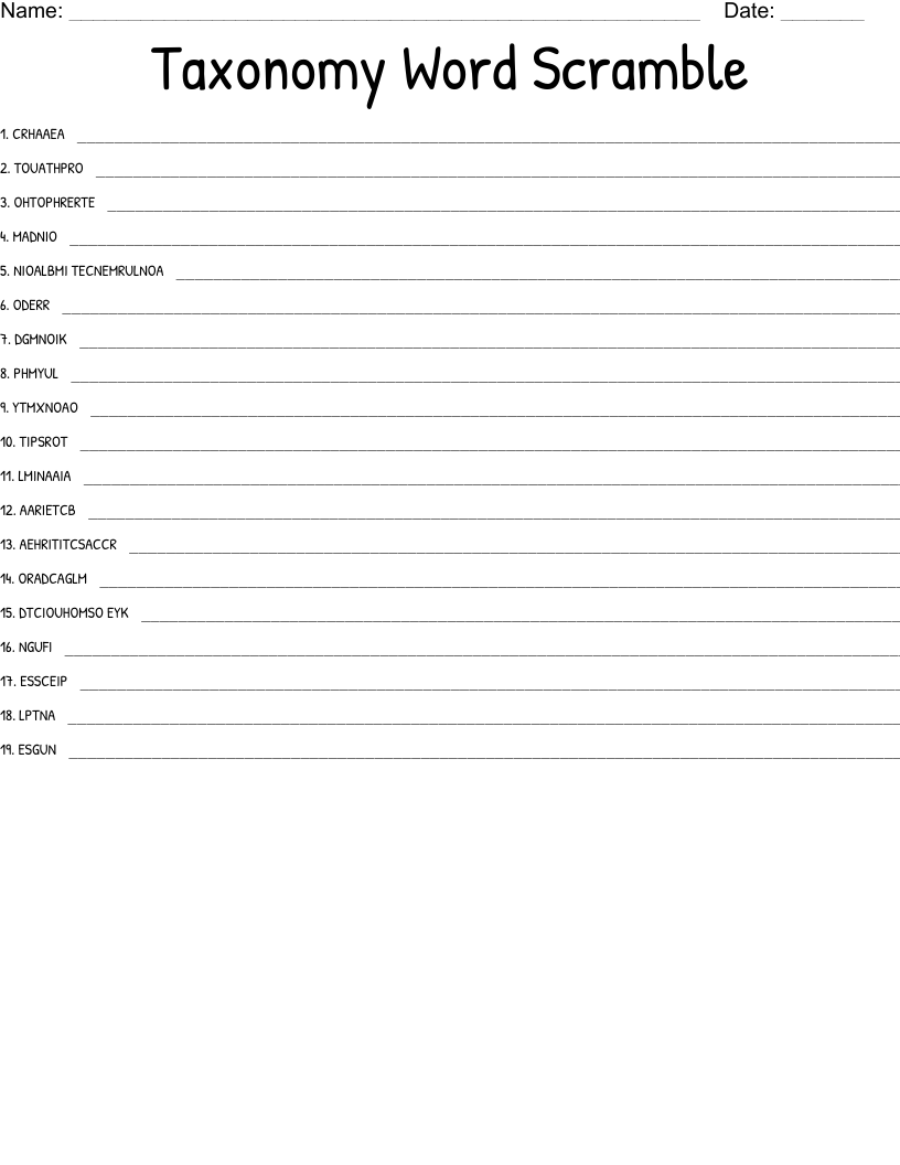 Taxonomy Word Scramble