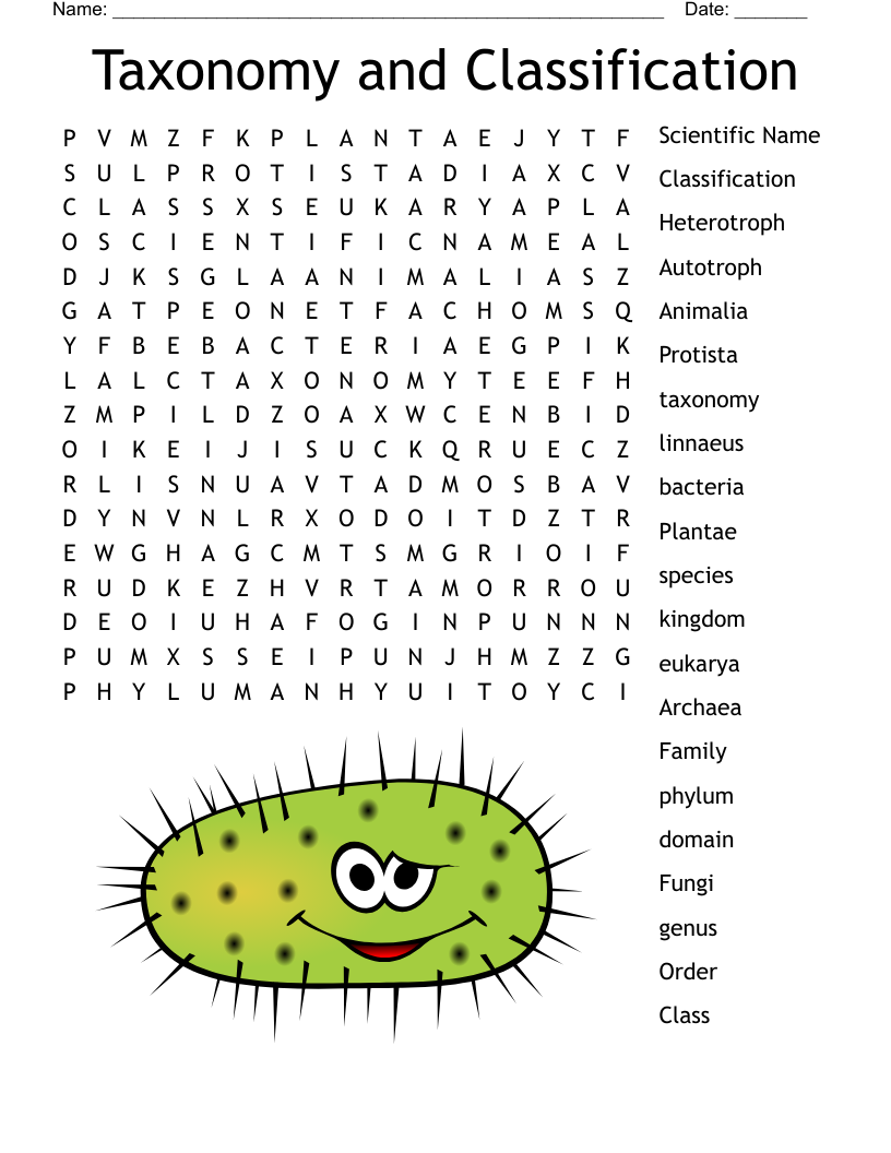 Taxonomy and Classification Word Search