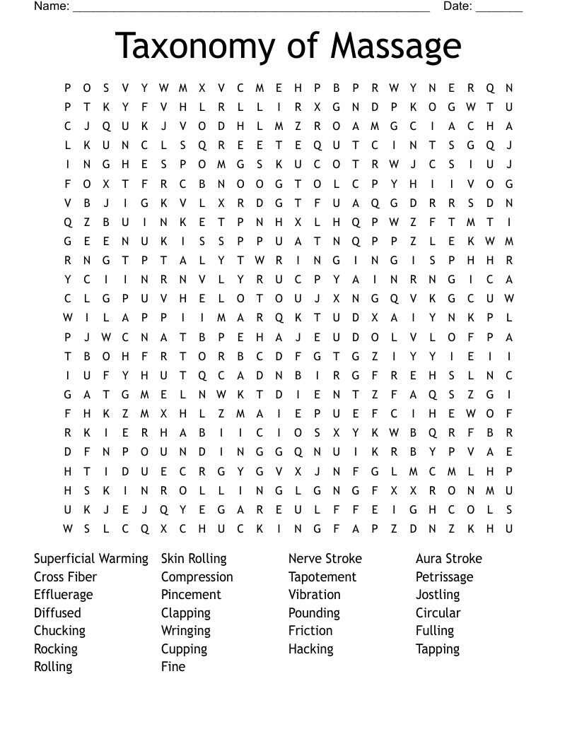 Taxonomy of Massage Word Search