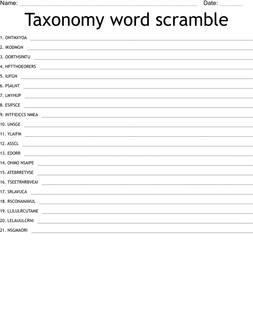 Taxonomy word scramble