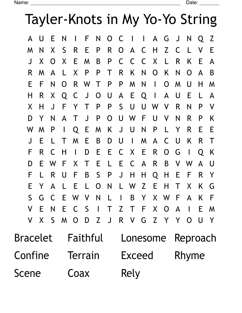 Tayler-Knots in My Yo-Yo String Word Search