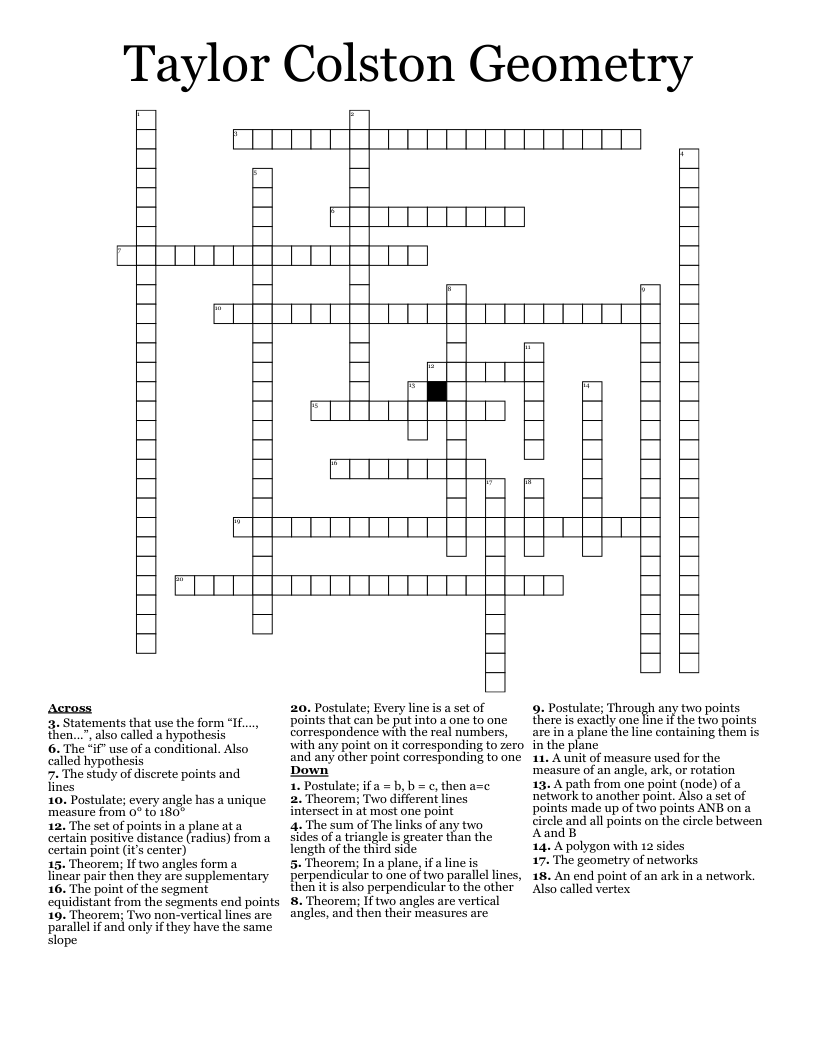 Taylor Colston Geometry Crossword