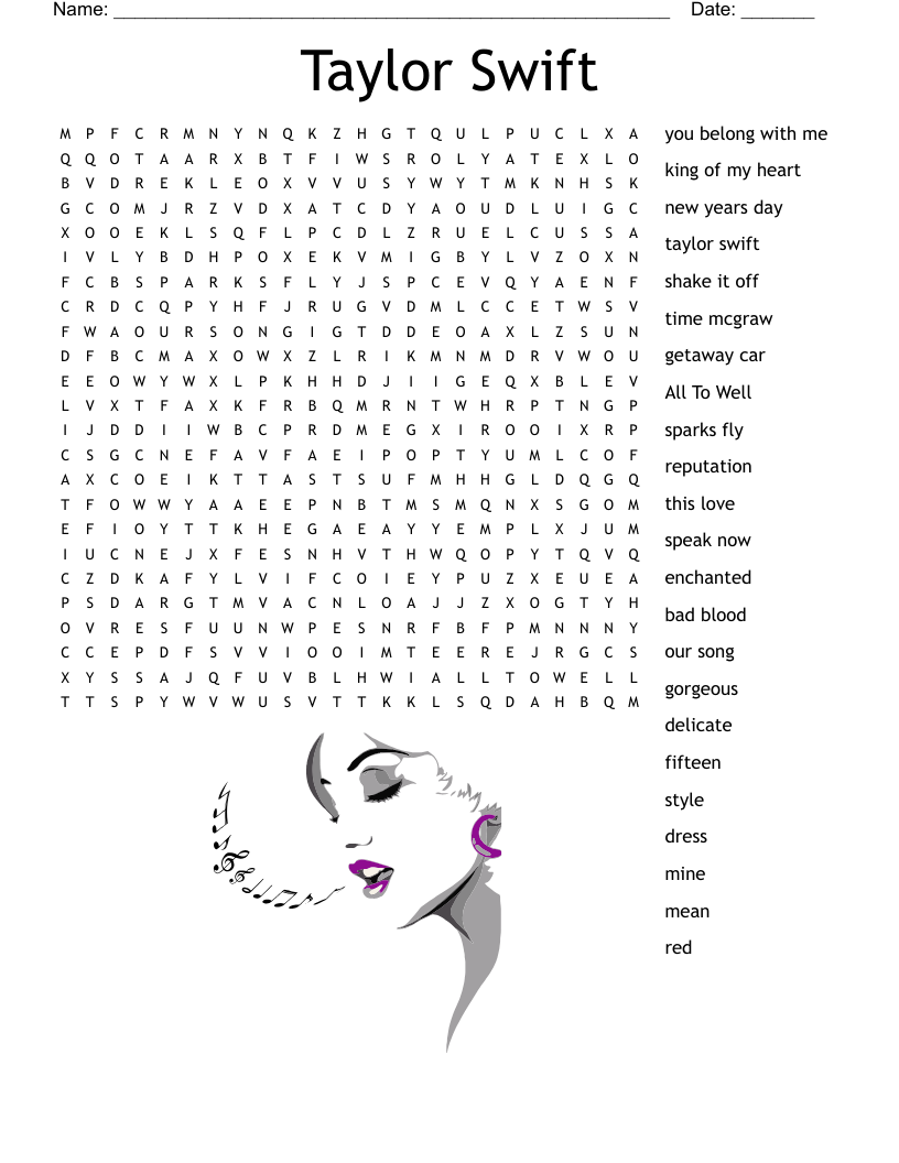 Taylor Swift Word Search