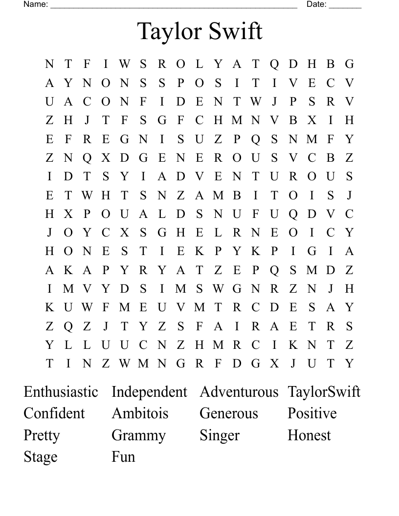 Taylor Swift Word Search