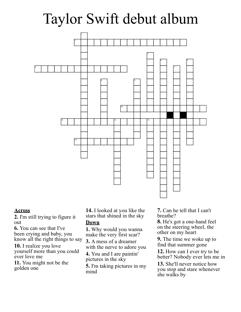 Taylor Swift debut album Crossword