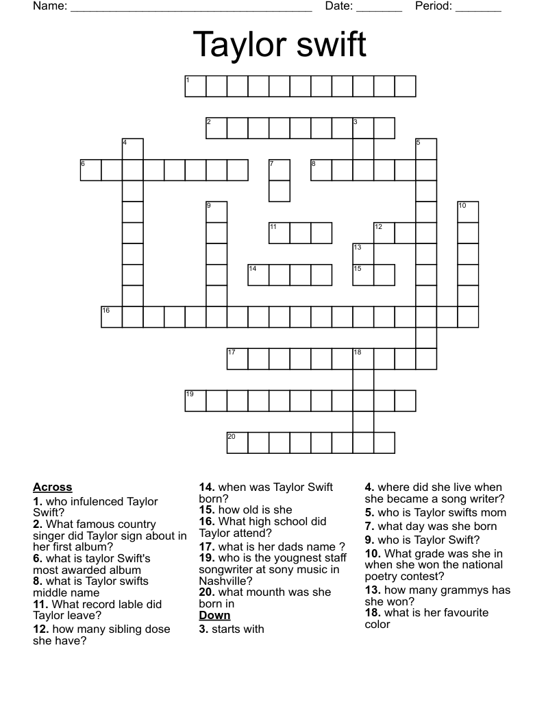 Taylor swift Crossword
