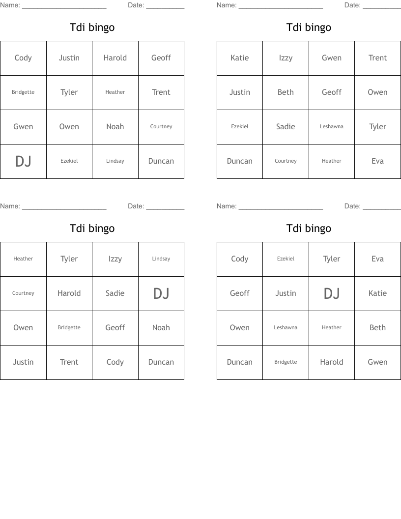 Tdi bingo