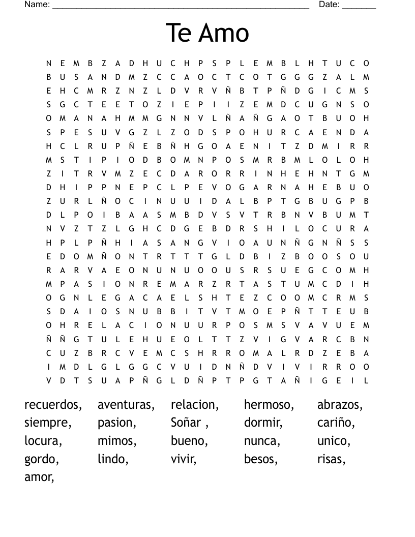 Te Amo Word Search