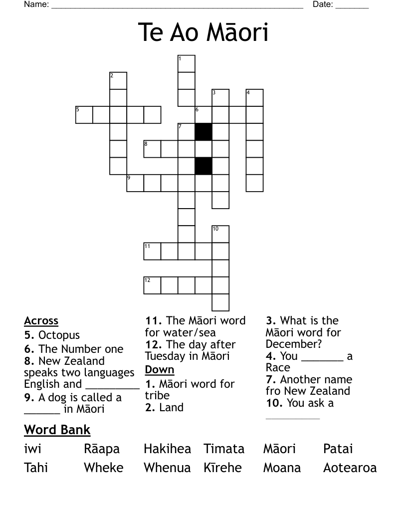 Te Ao Māori Crossword