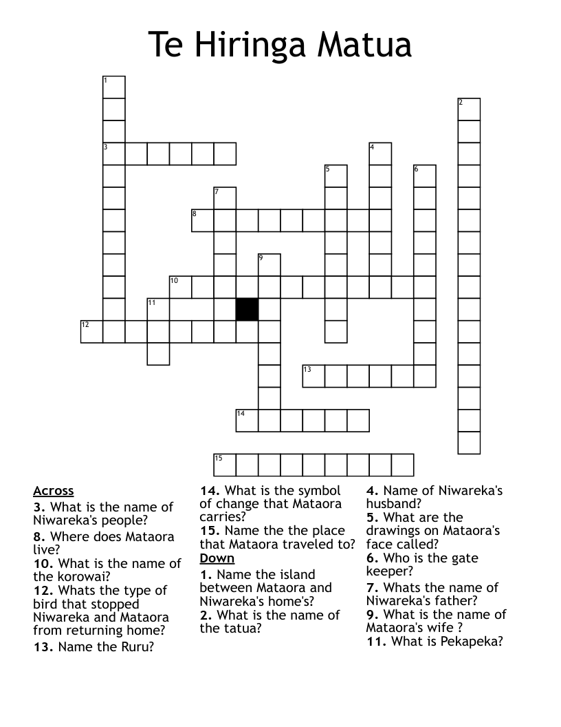 Te Hiringa Matua  Crossword