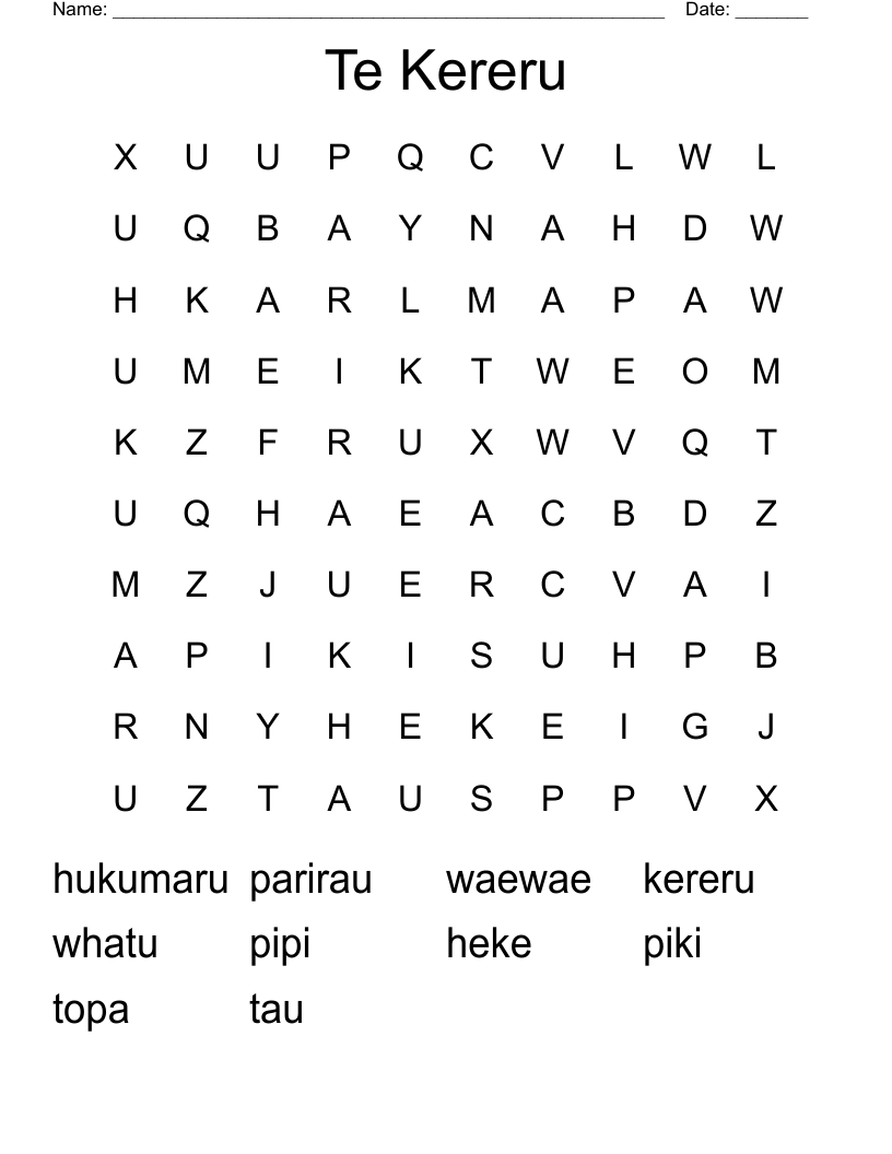 Te Kereru Word Search