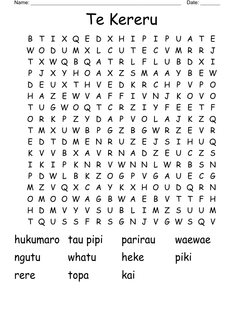 Te Kereru Word Search