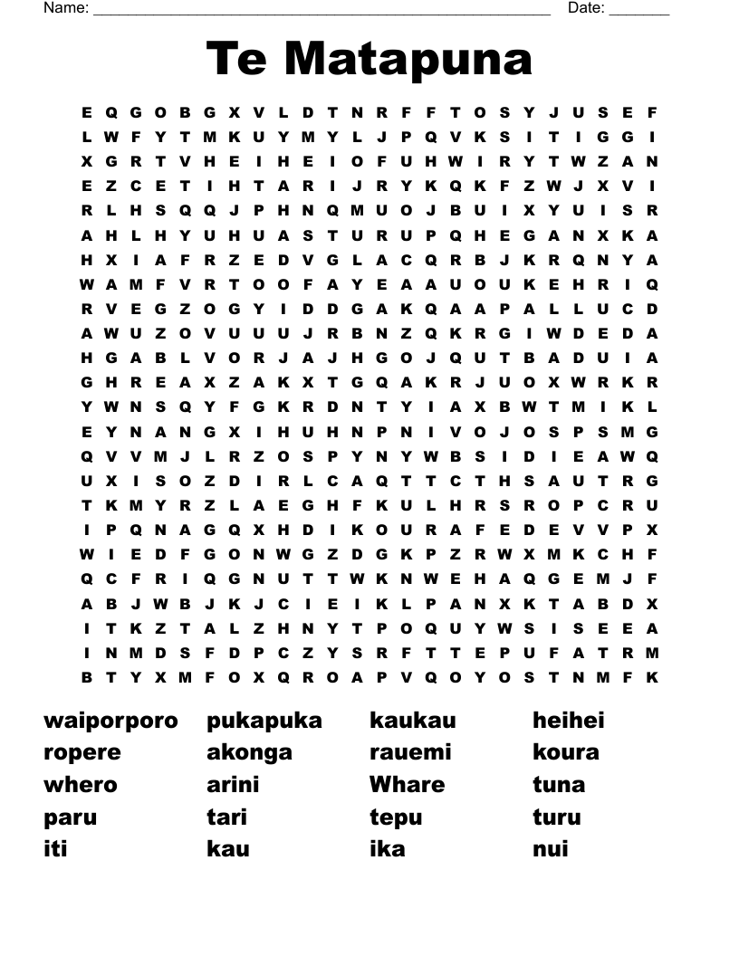 Te Matapuna Word Search