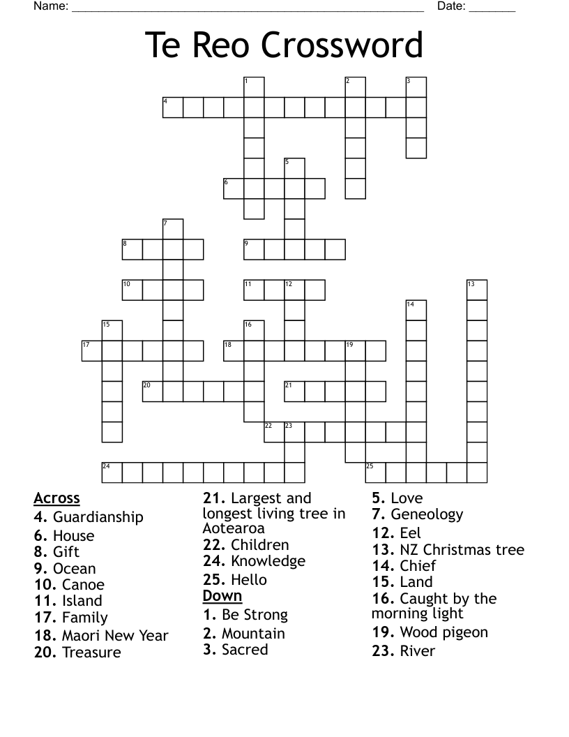 Te Reo Crossword
