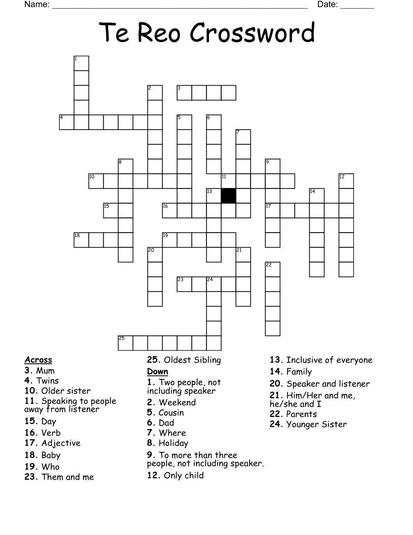 Te Reo Crossword