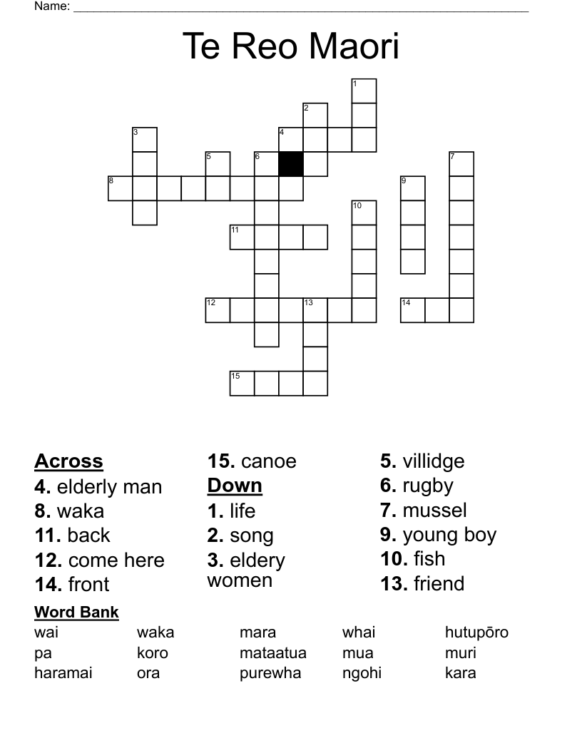 Te Reo Maori Crossword