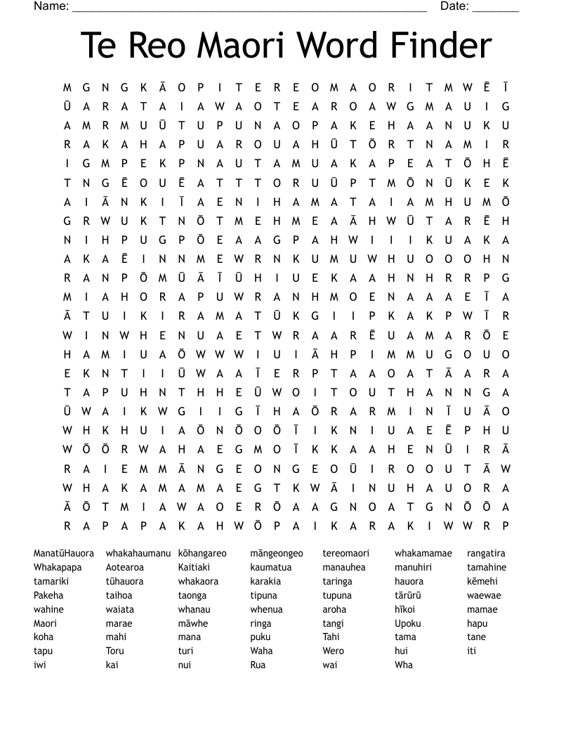 Te Reo Maori Word Finder Word Search