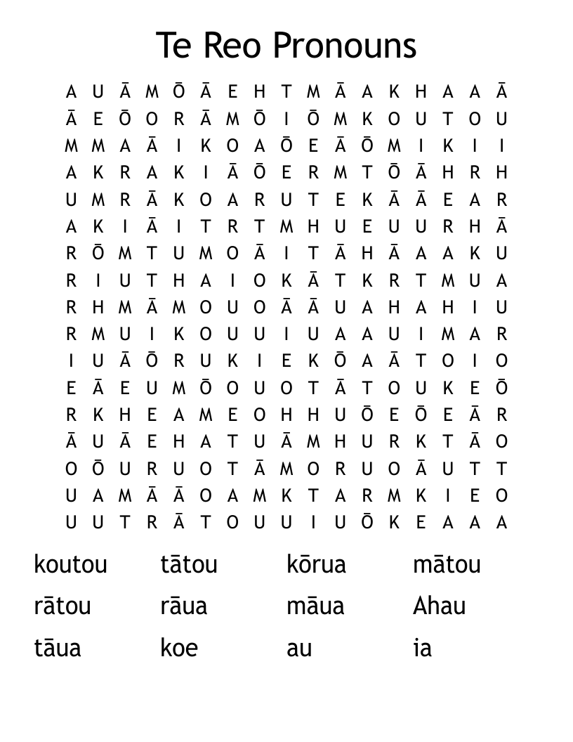 Te Reo Pronouns Word Search
