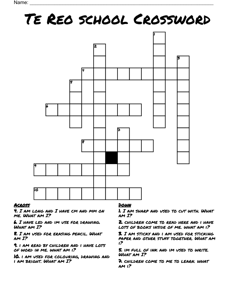 Te Reo school Crossword