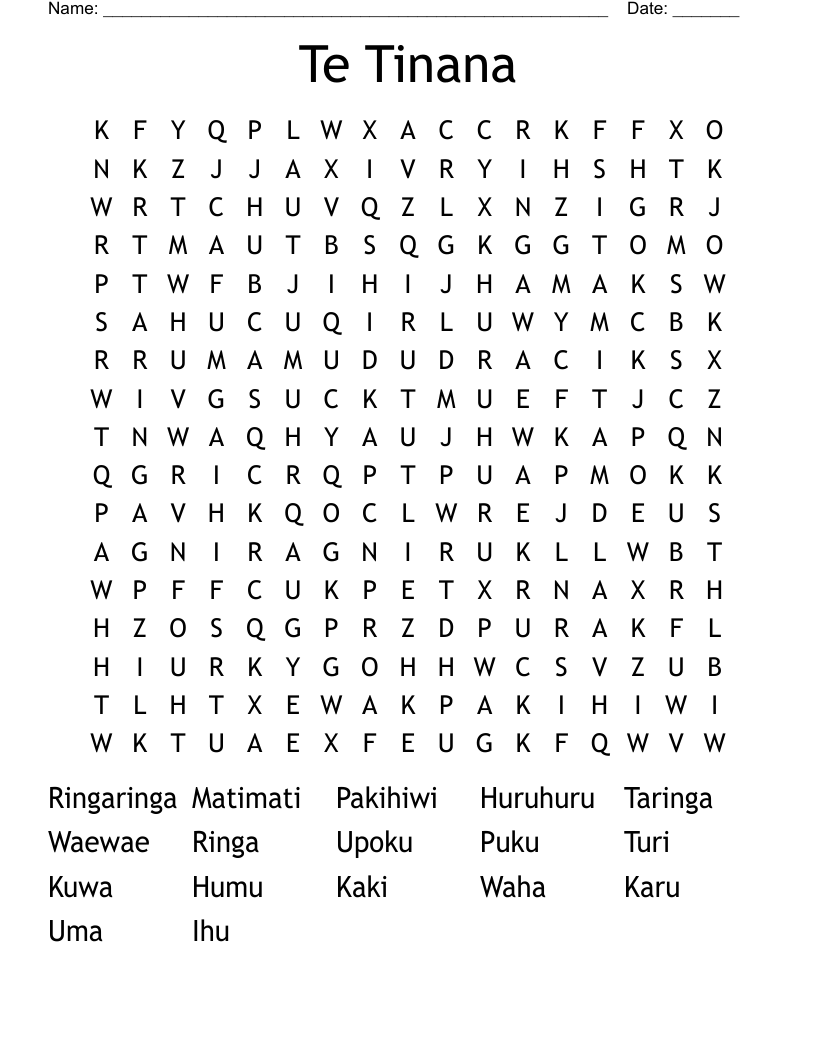 Te Tinana Word Search