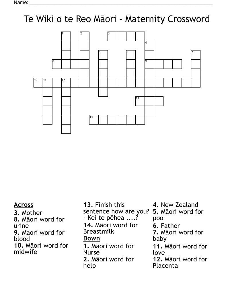 Te Wiki o te Reo Māori - Maternity Crossword