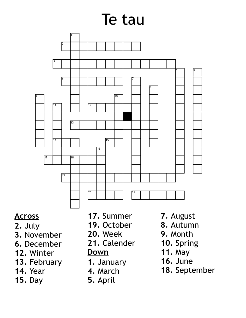 Te tau Crossword