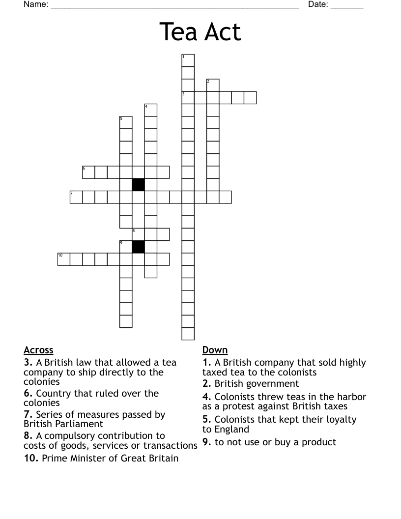 Tea Act Crossword
