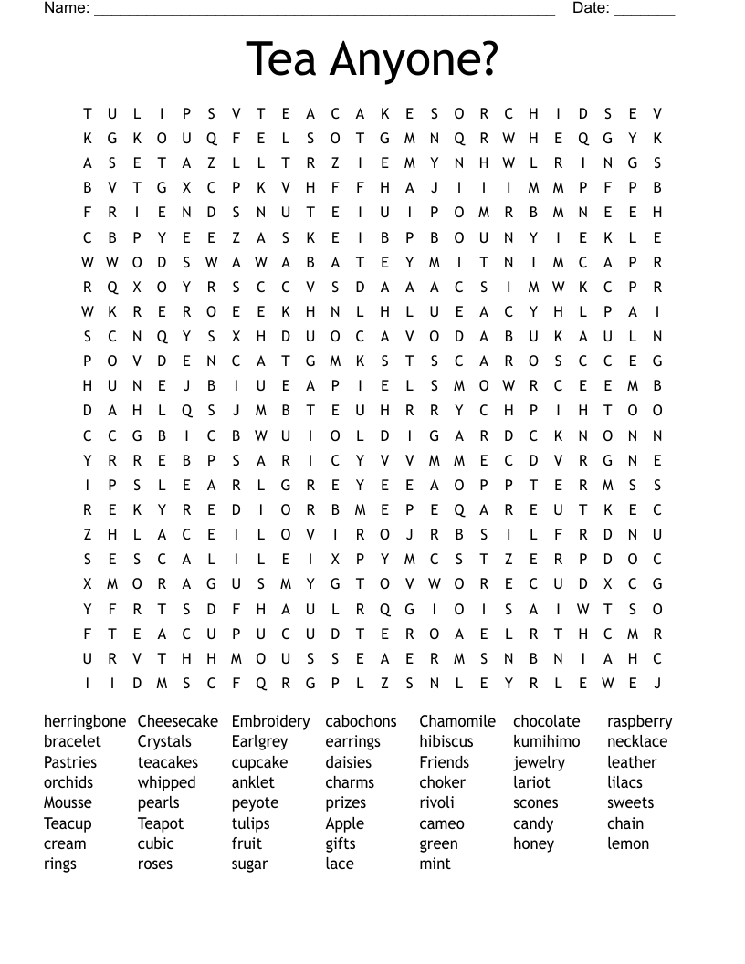 Tea Anyone? Word Search