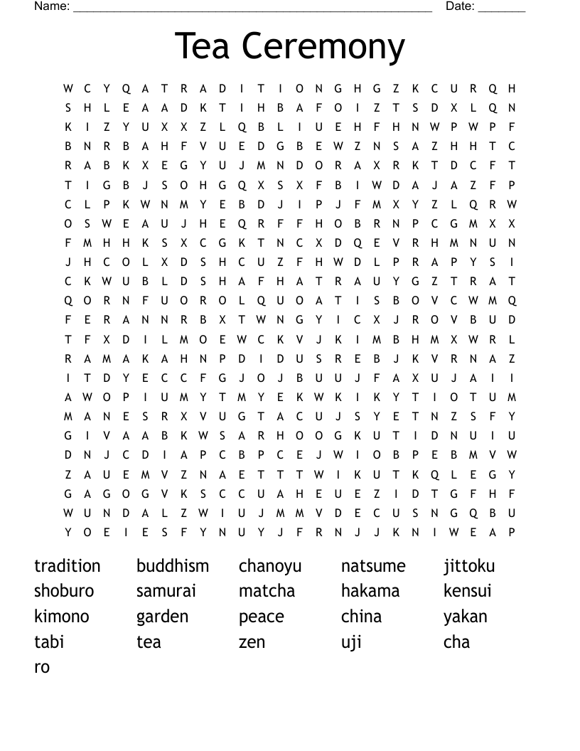 Tea Ceremony Word Search