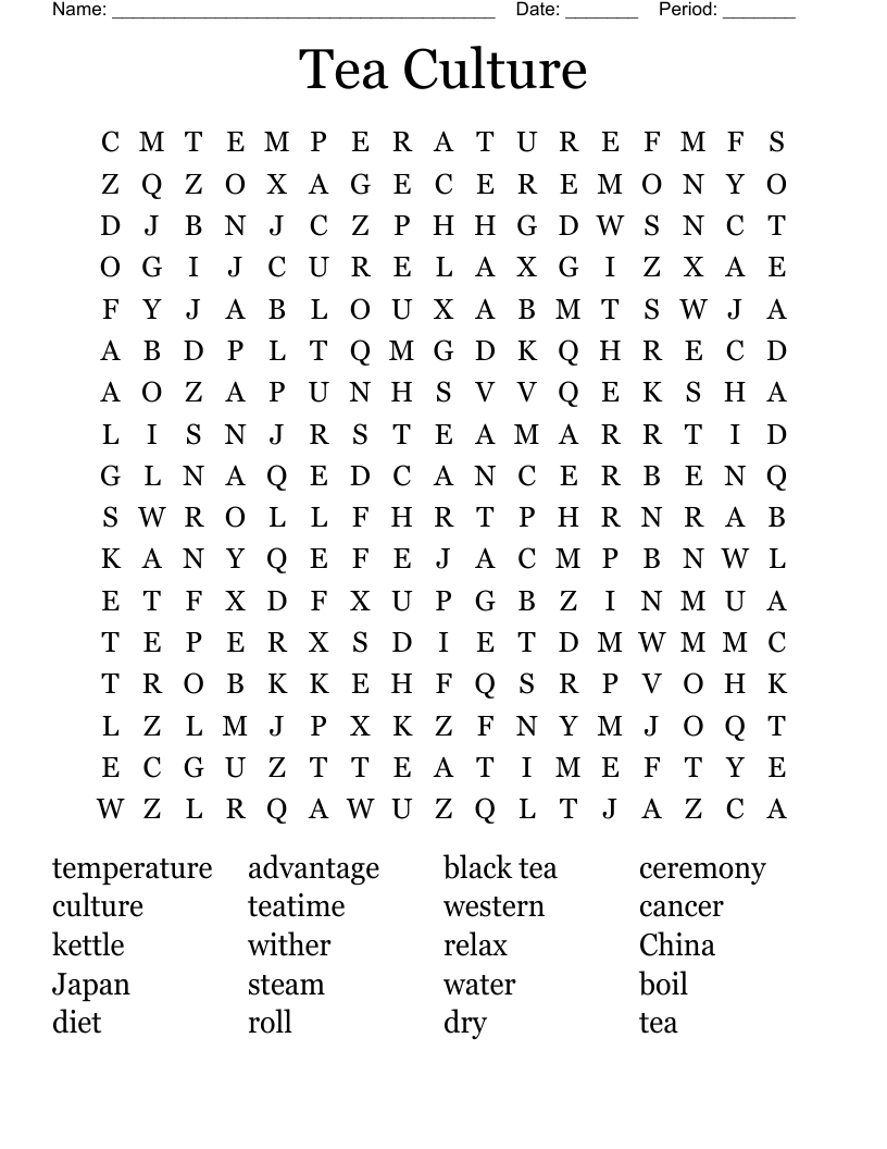 Tea Culture Word Search