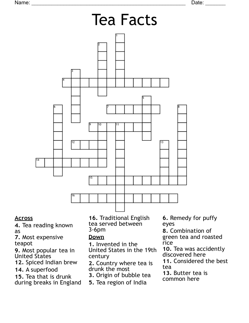 Tea Facts Crossword