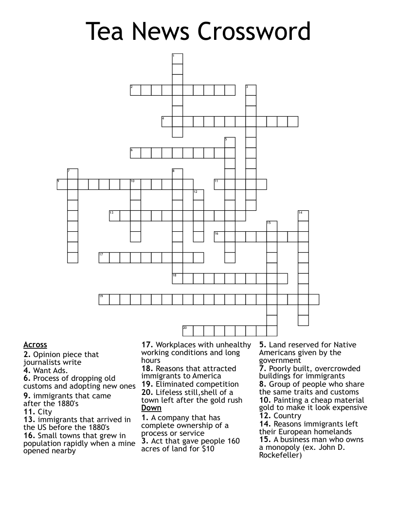 Tea News Crossword