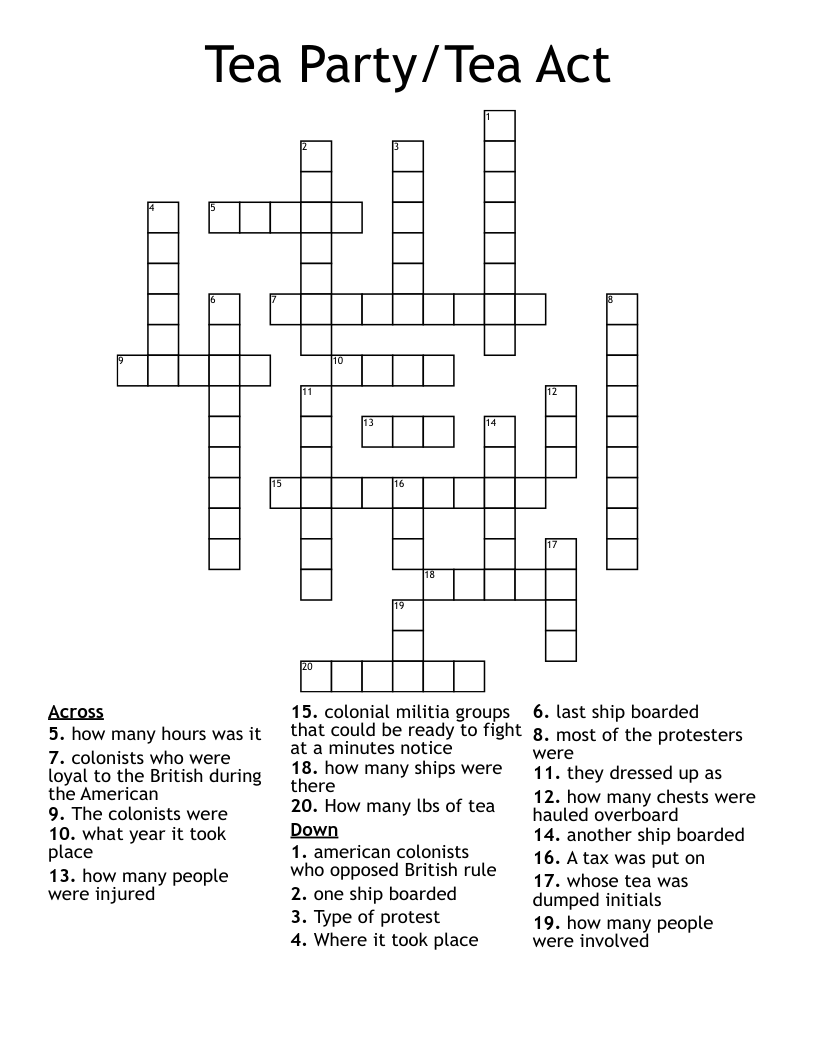 Tea Party/Tea Act Crossword