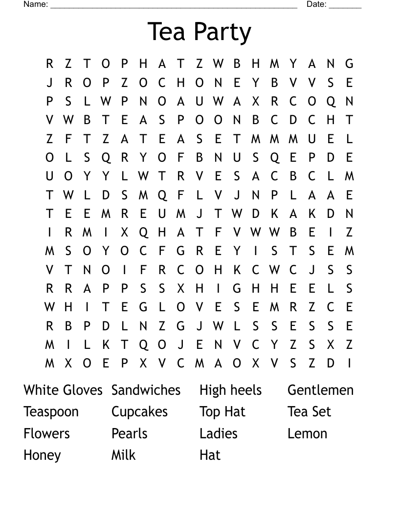 Tea Party Word Search