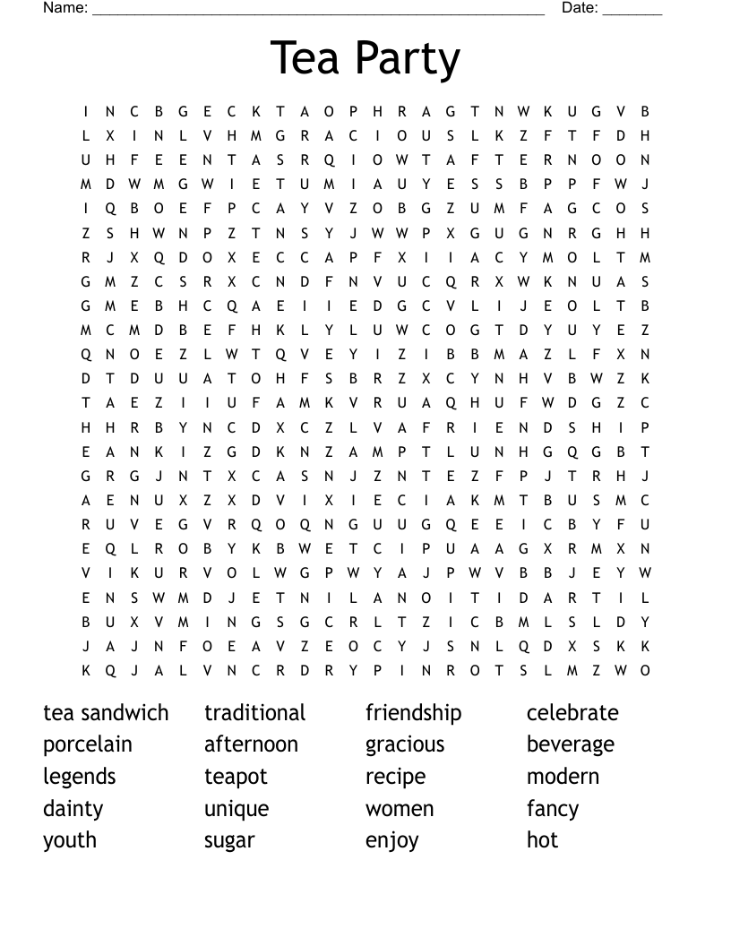 Tea Party Word Search