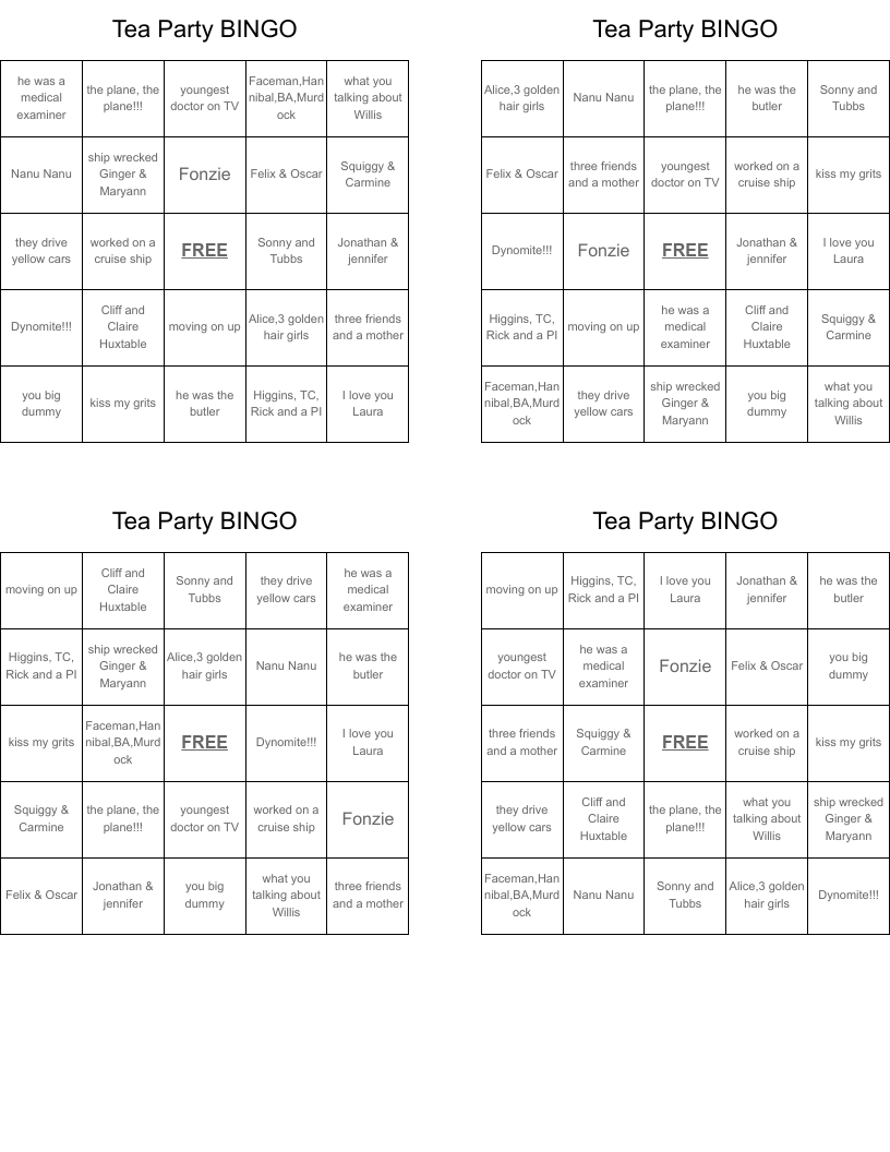 Tea Party BINGO