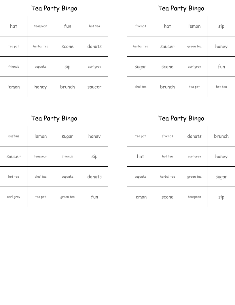 Tea Party Bingo