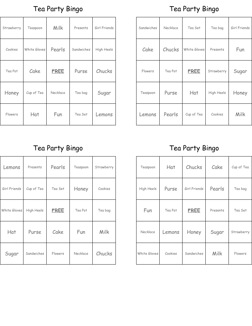 Tea Party Bingo
