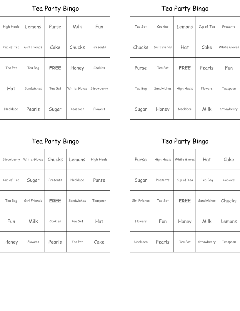 Tea Party Bingo