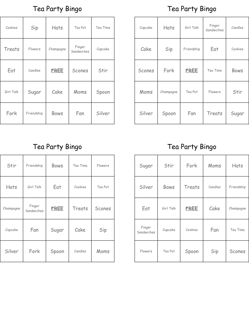 Tea Party Bingo