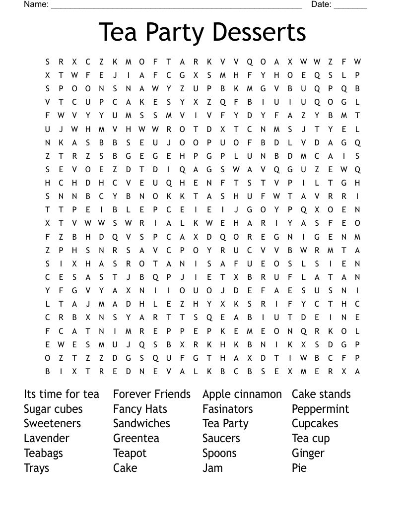 Tea Party Desserts Word Search