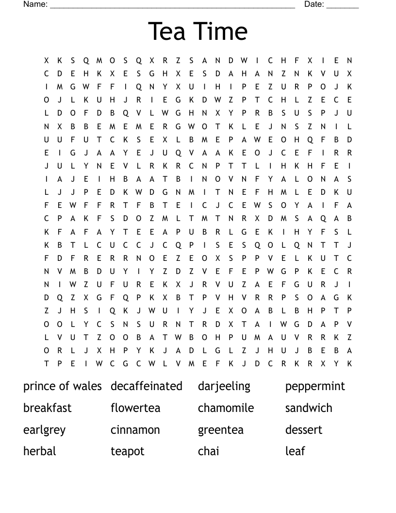 Tea Time Word Search
