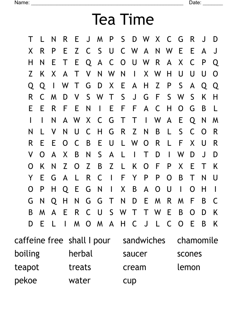 Tea Time Word Search